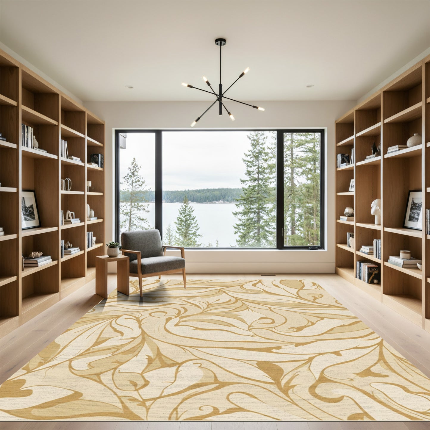 Light Gold Organic Swirl Foliage Rug