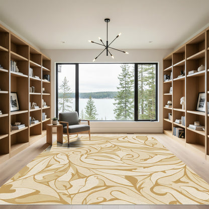 Light Gold Organic Swirl Foliage Rug