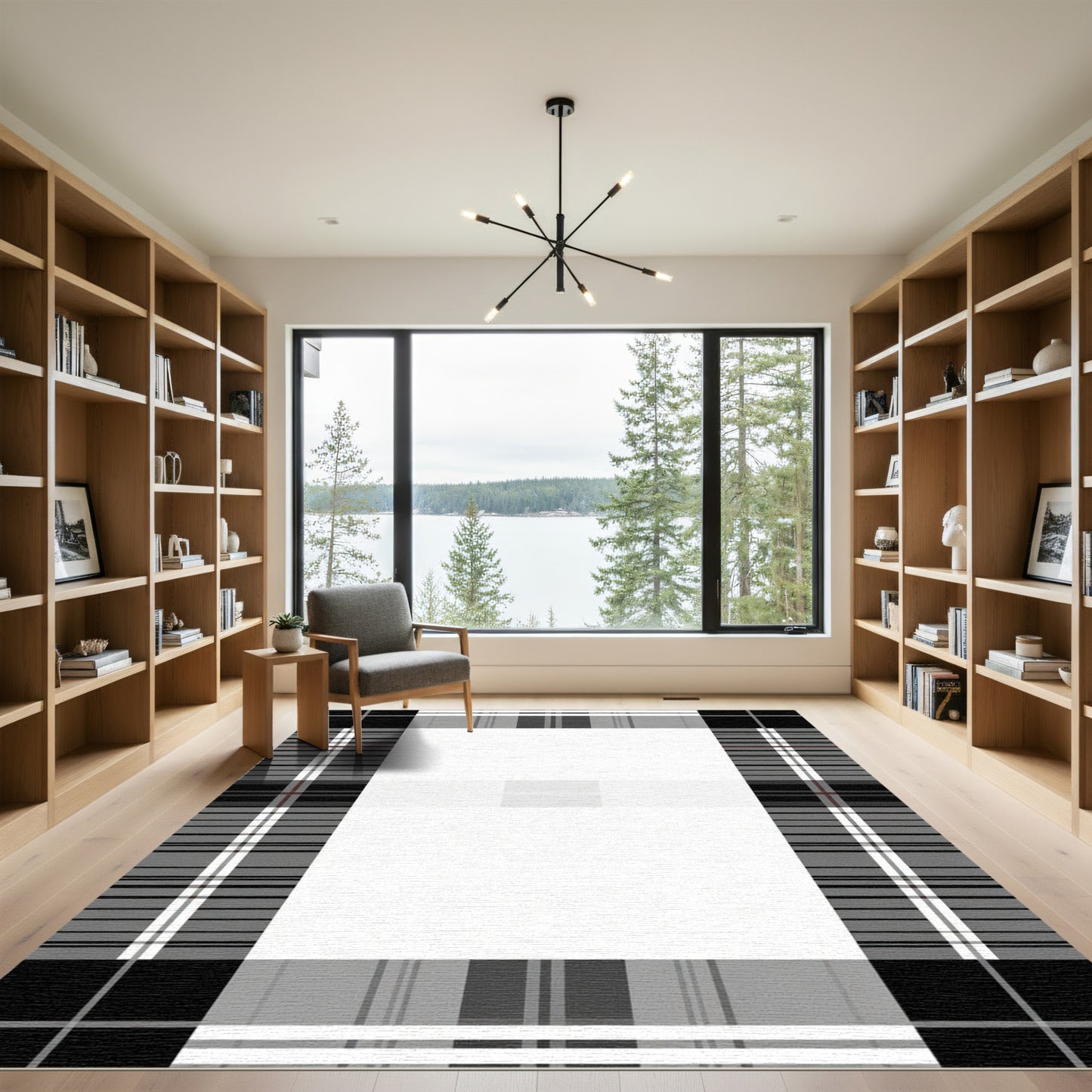 Classic Black Gray Tartan Check Rug