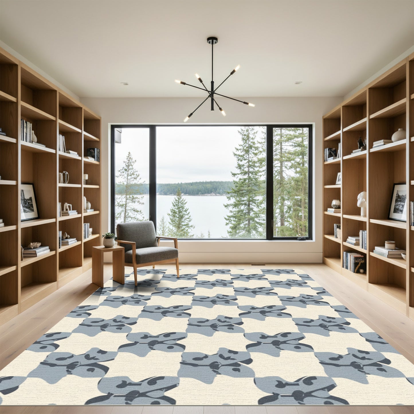 Cool Gray Abstract Checkerboard Motif Rug