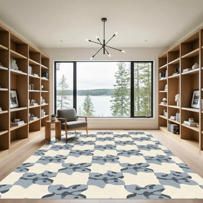 Cool Gray Abstract Checkerboard Motif Rug