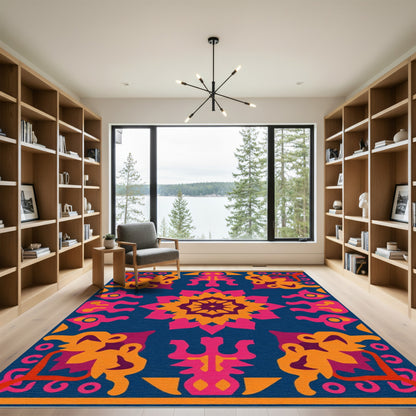Vibrant Folk Art Medallion Rug