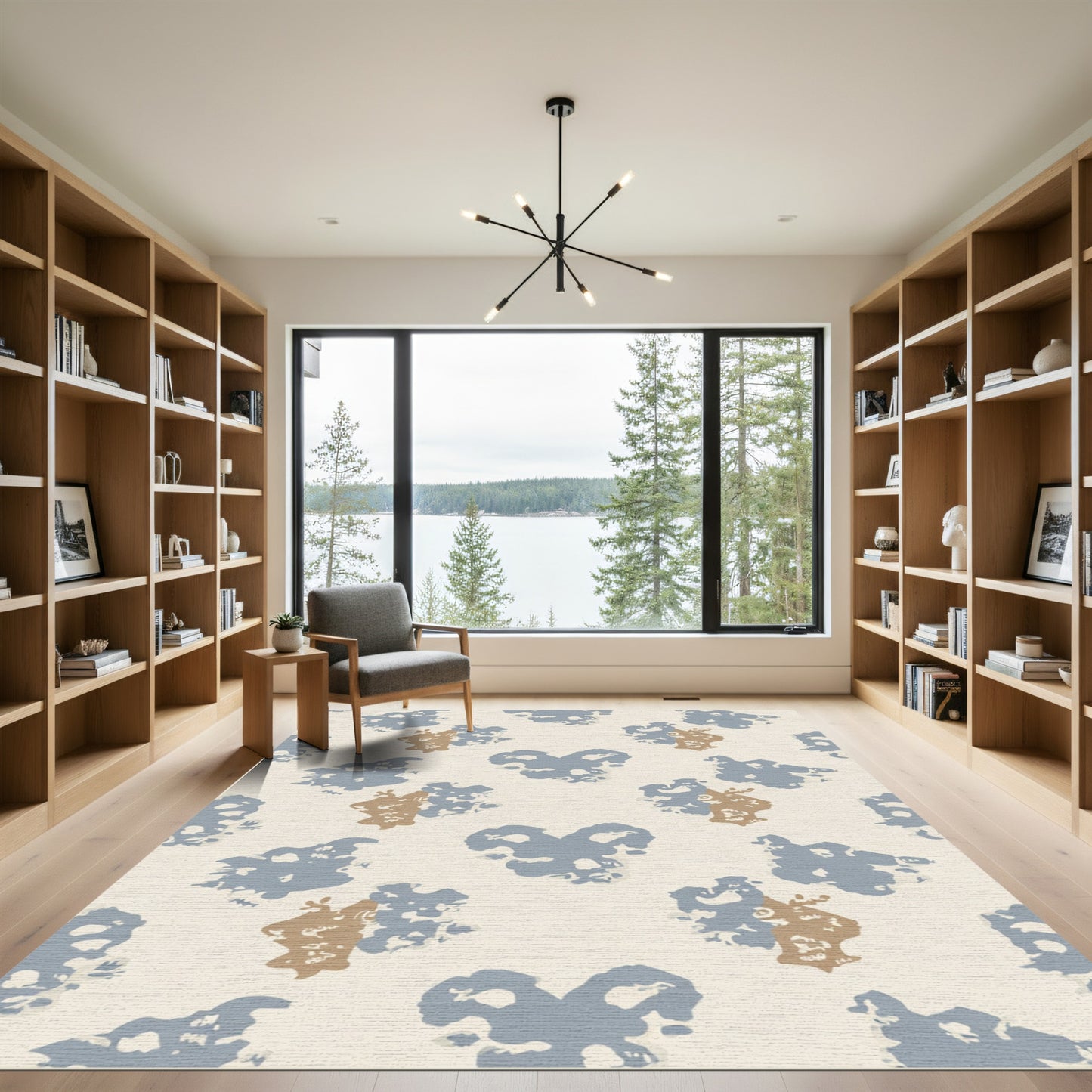 Tan Blue Cloud Heart Composition Rug