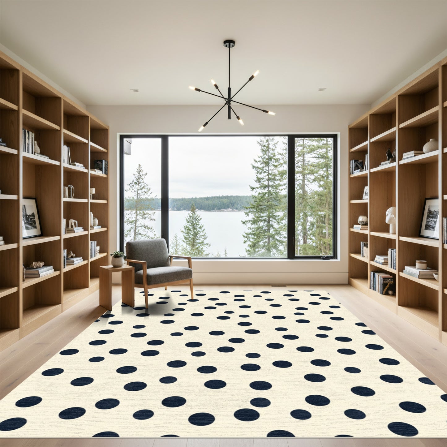 Cream Navy Polka Dot Pattern Rug