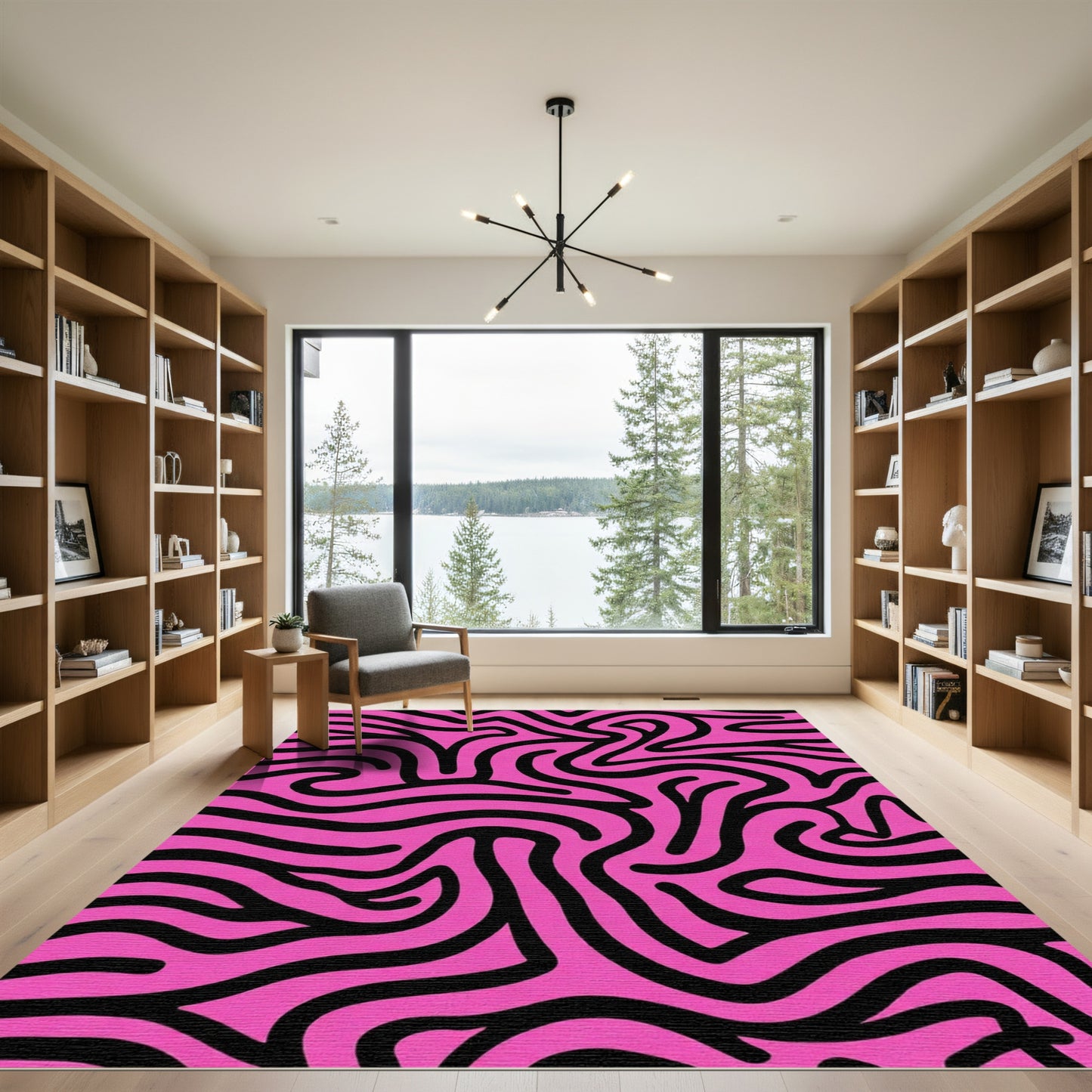 Hot Pink Black Swirl Abstract Rug