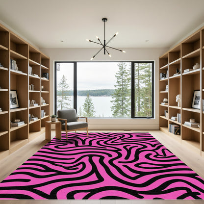 Hot Pink Black Swirl Abstract Rug