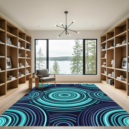 Aqua Blue Concentric Circle Array Rug