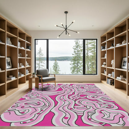 Pink Swirl Abstract Line Art Rug