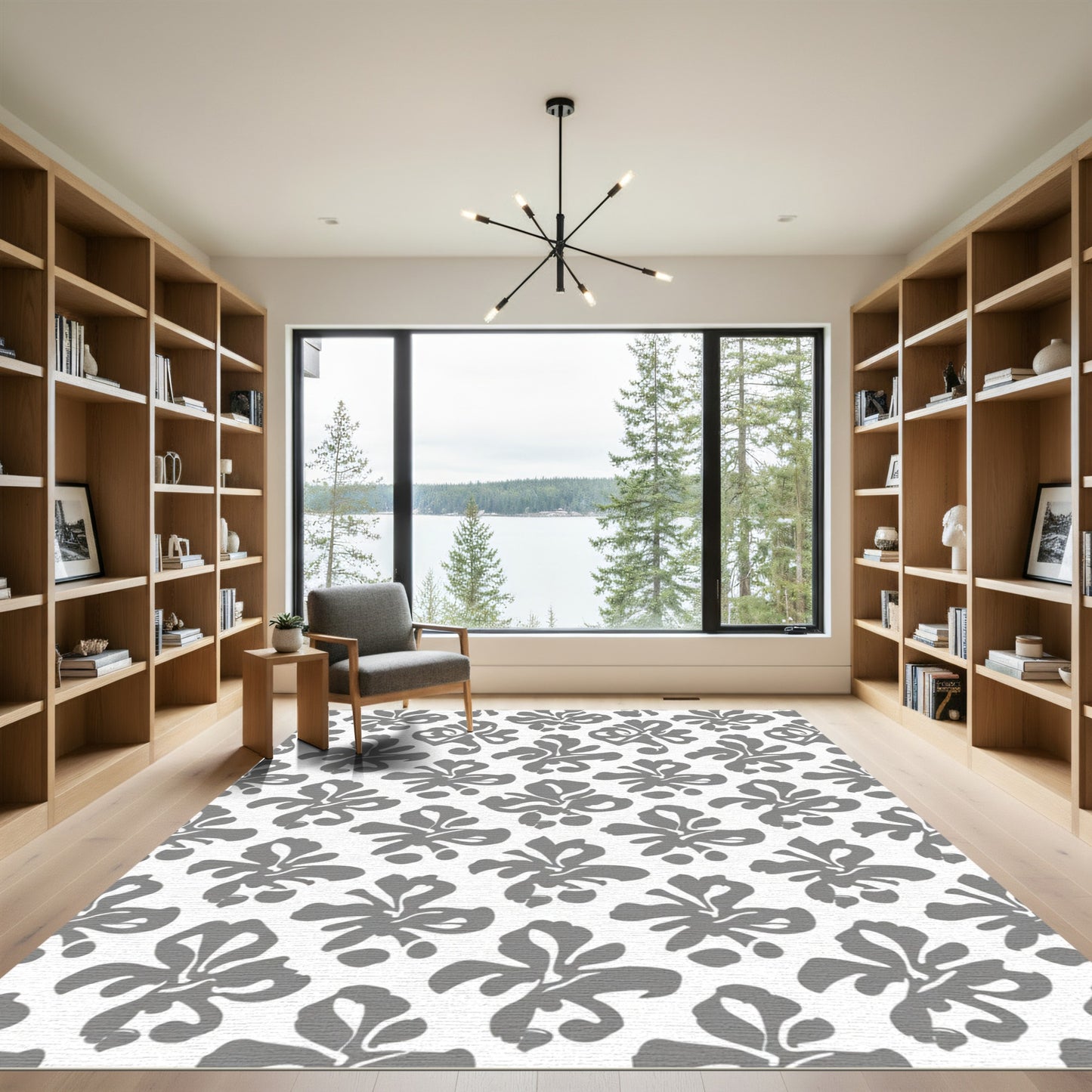 Gray Floral Scroll Art Rug