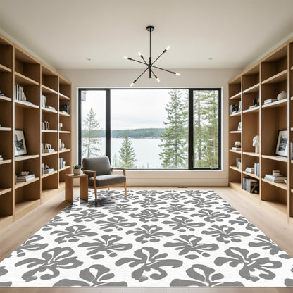 Gray Floral Scroll Art Rug