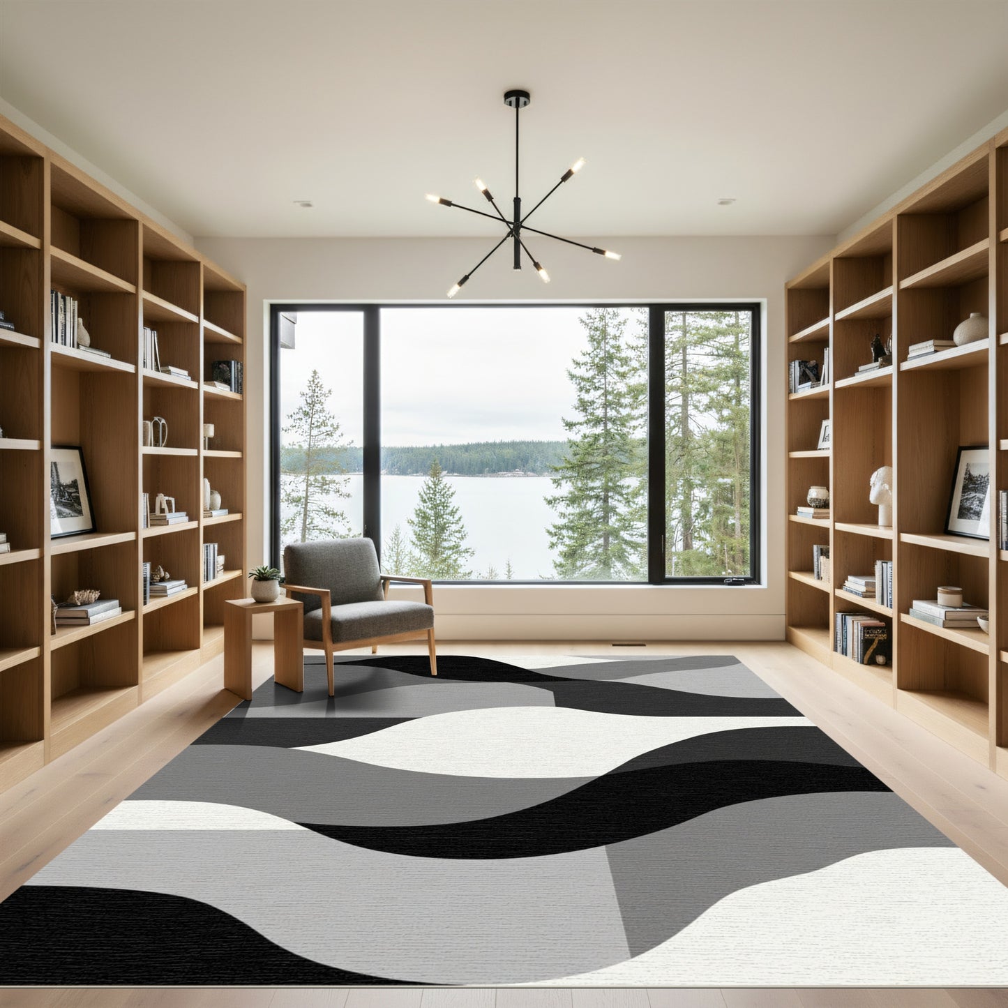 Monochrome Abstract Wavy Layers Rug