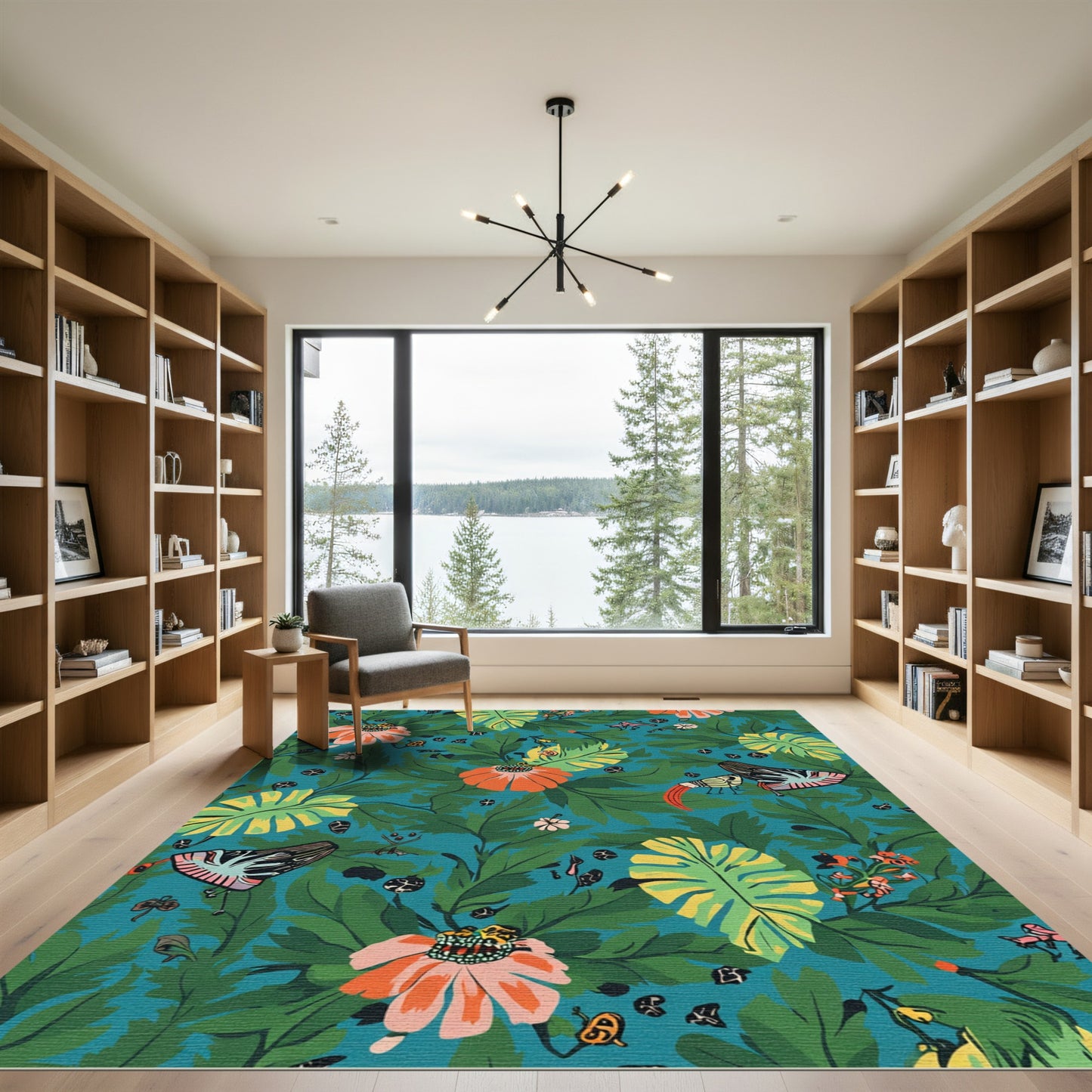 Whimsical Tropical Floral Butterfly Ensemble Rug