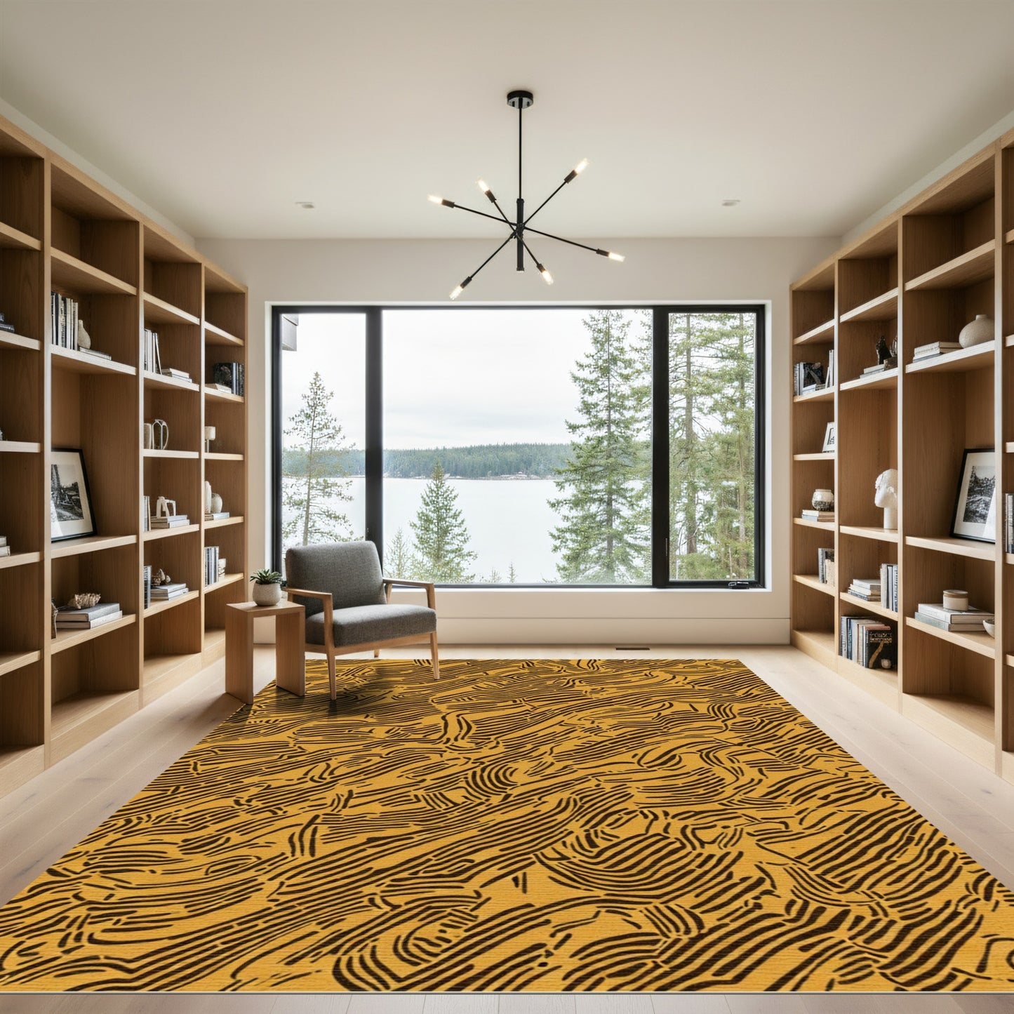 Amber Abstract Curving Lines Rug