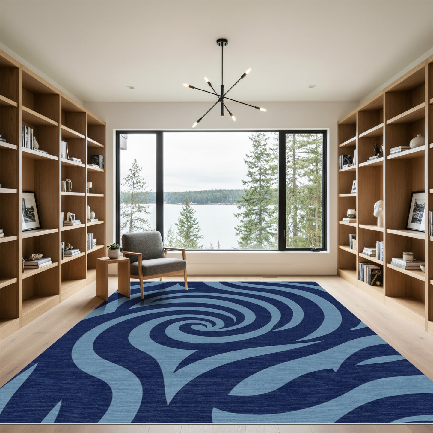 Deep Blue Swirls Composition Rug