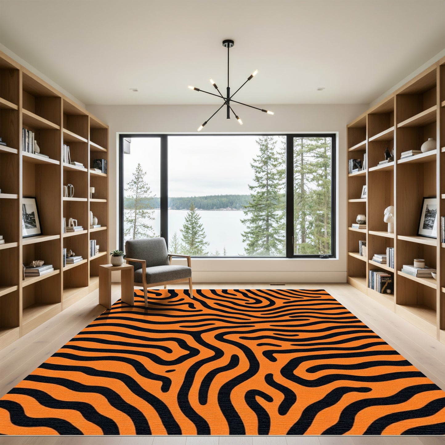Orange Black Abstract Swirls Rug