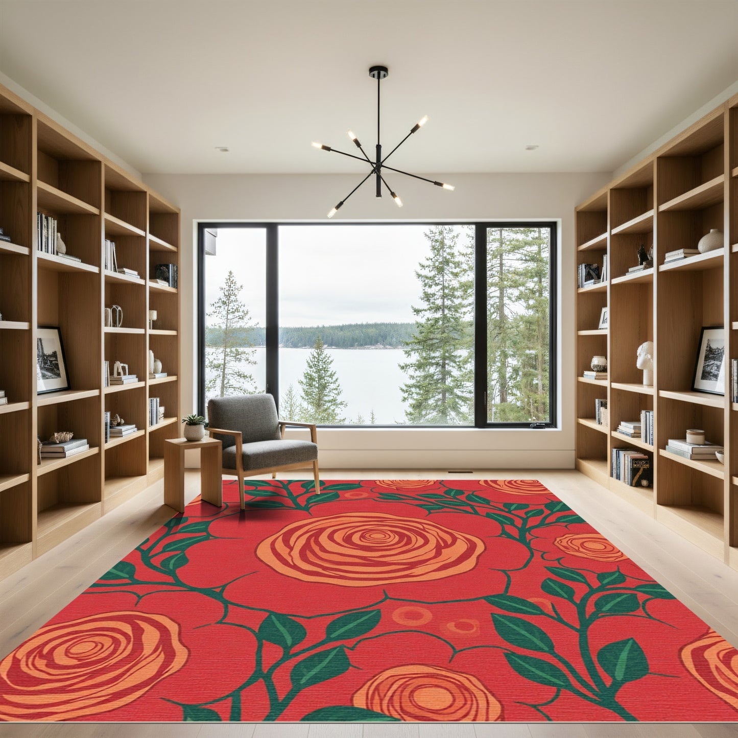 Orange Rose Garden Red Floral Rug