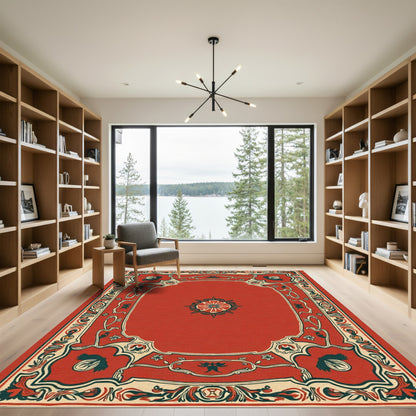 Crimson Floral Arch Medallion Rug