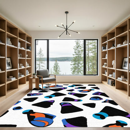 Abstract Amorphous Shapes Cobalt Orange Rug