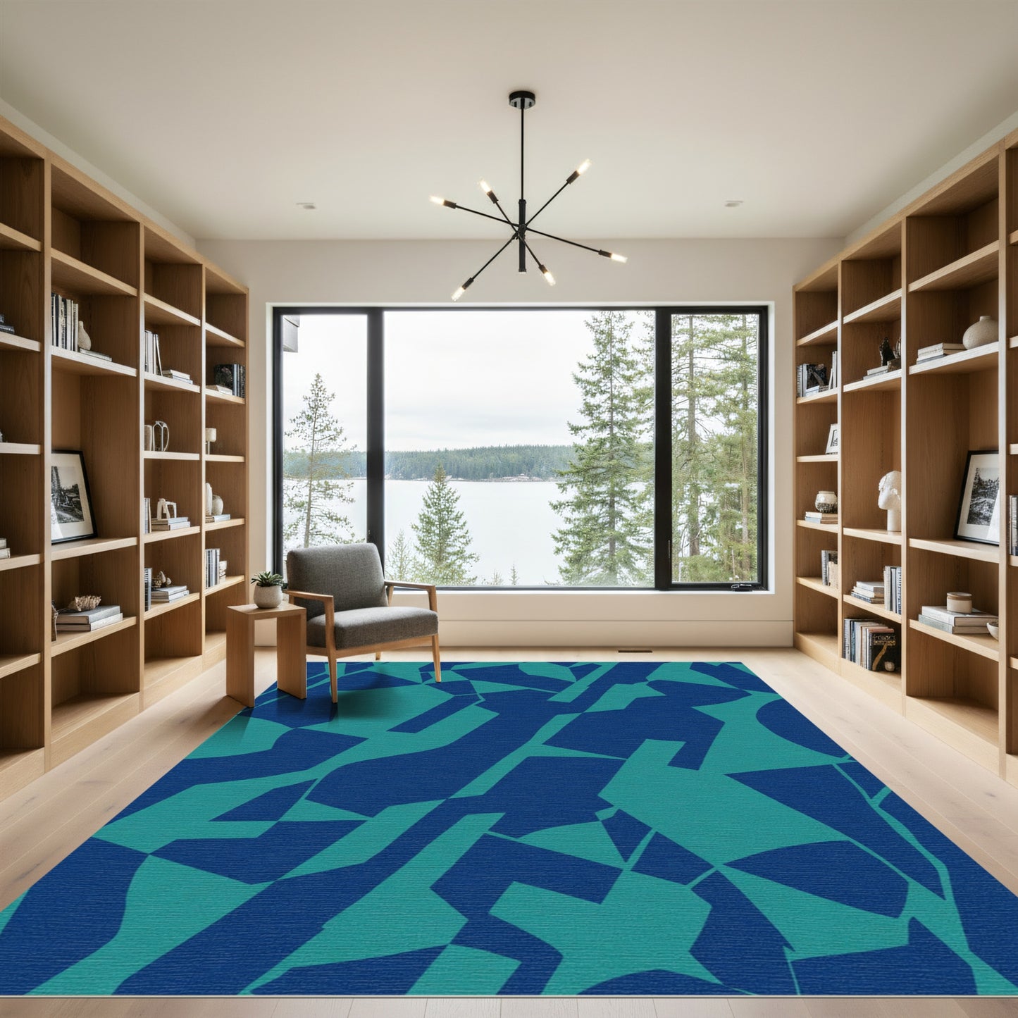 Deep Blue Teal Abstract Geometric Shapes Rug