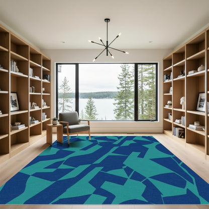 Deep Blue Teal Abstract Geometric Shapes Rug