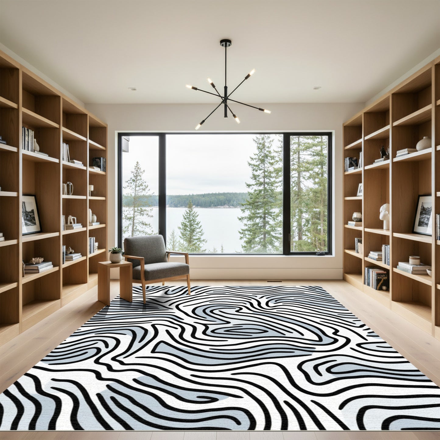 Black White Abstract Wavy Lines Rug