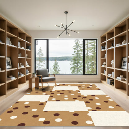 Brown White Scattered Polka Dots Rectangles Rug