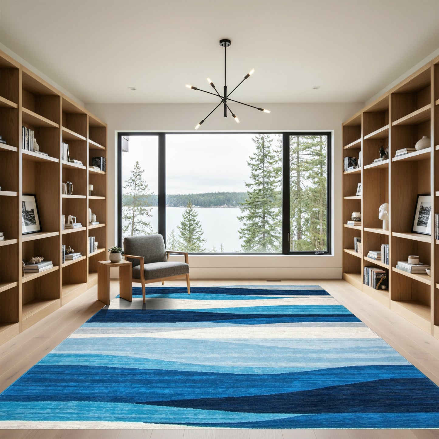 Navy Blue Layered Waves Rug