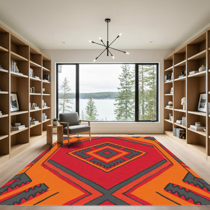 Bold Red Geometric Diamond Statement Rug