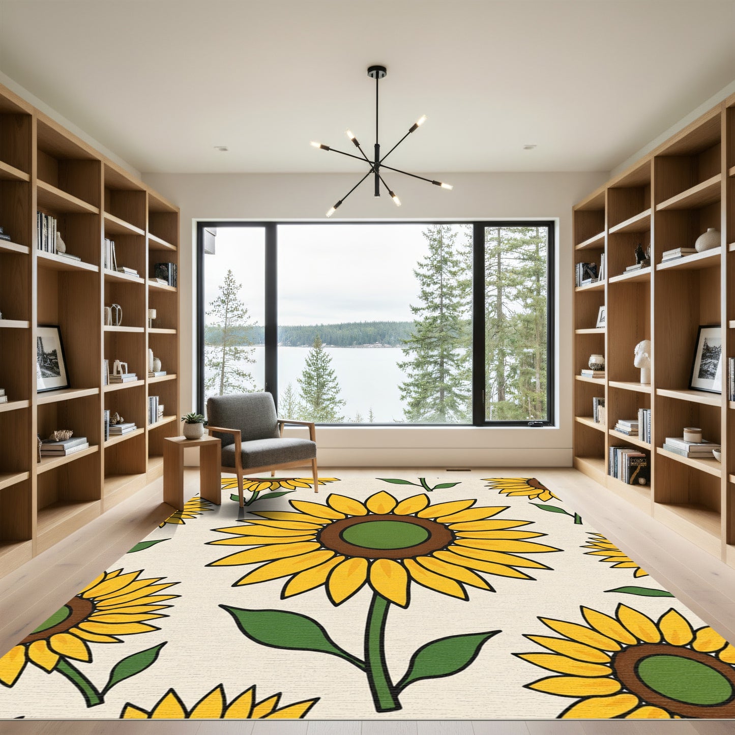 Yellow Sunflowers With Green Center Rug
