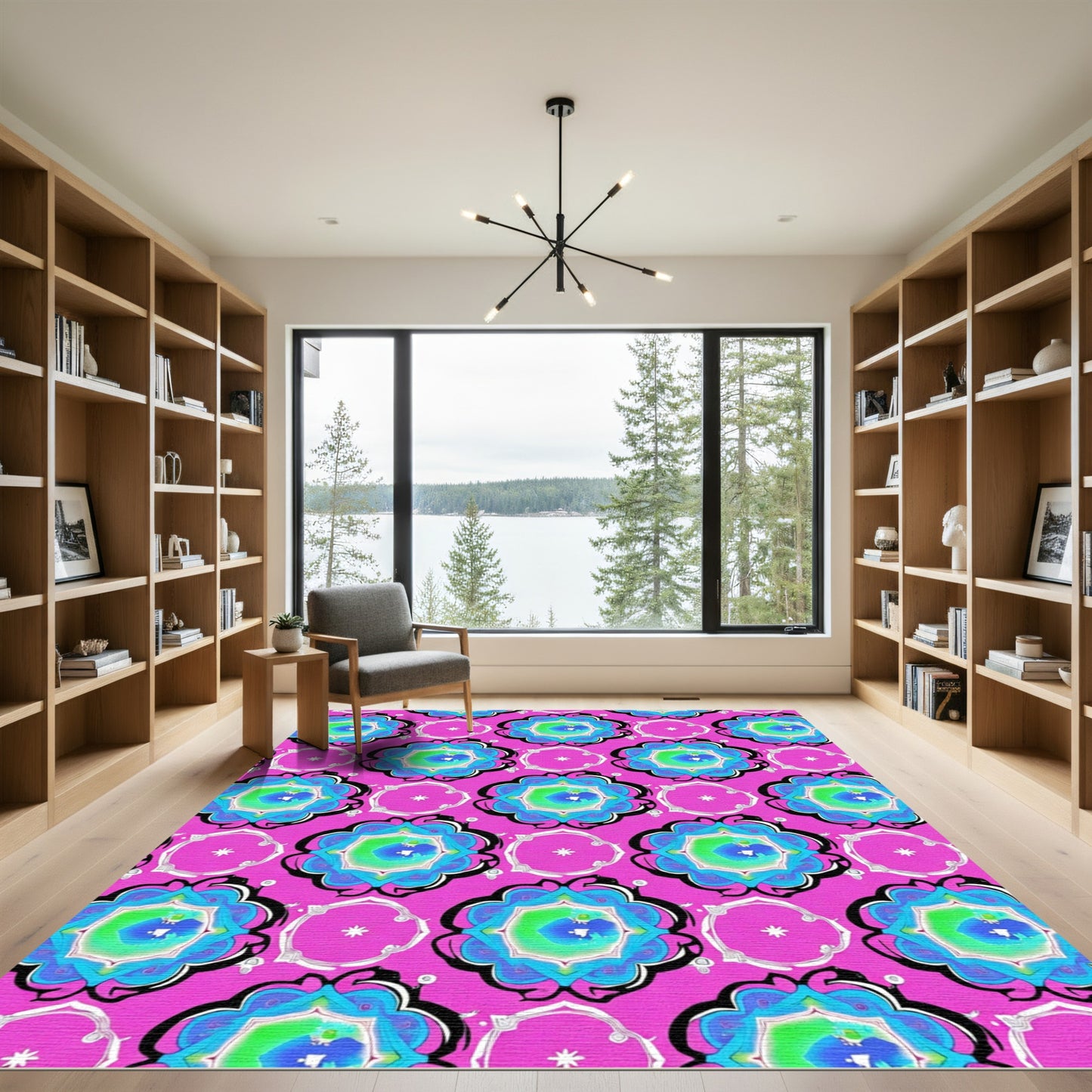 Vibrant Pink And Blue Medallion Rug