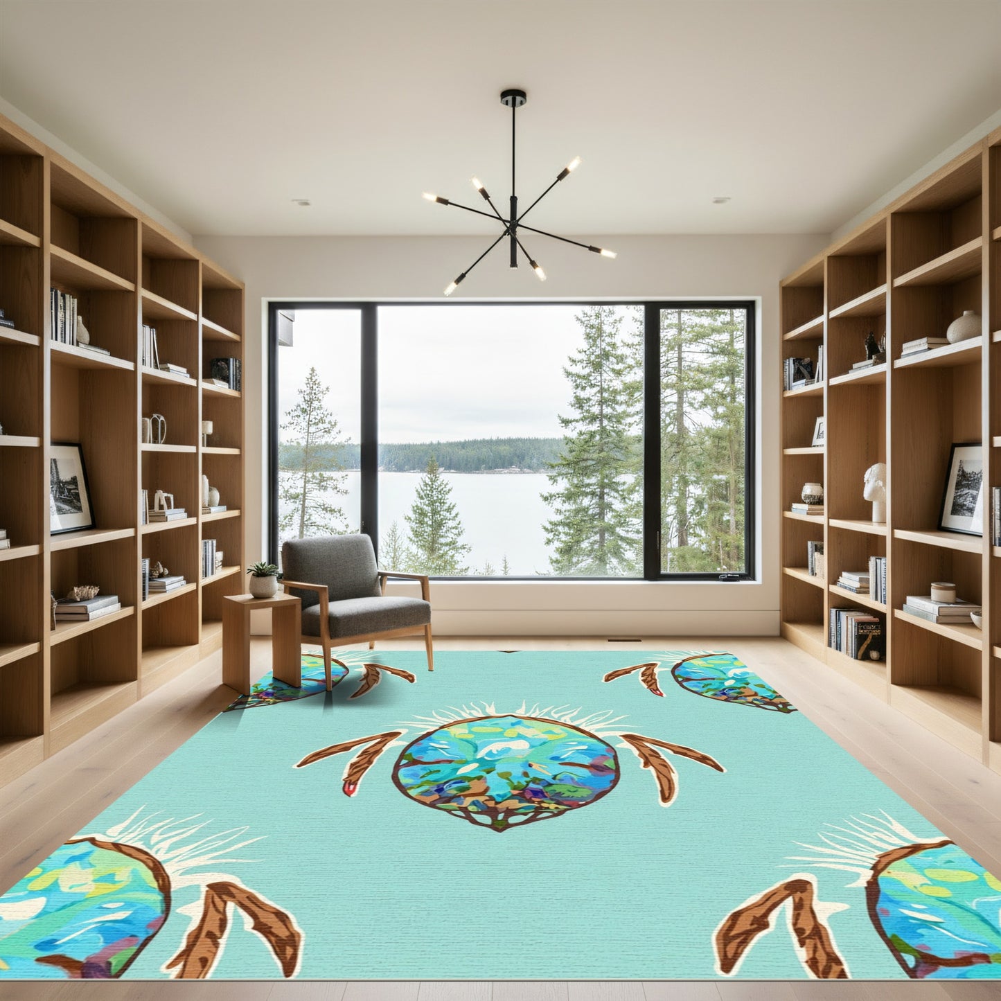Teal Blue Aquatic Beetle Pattern Rug