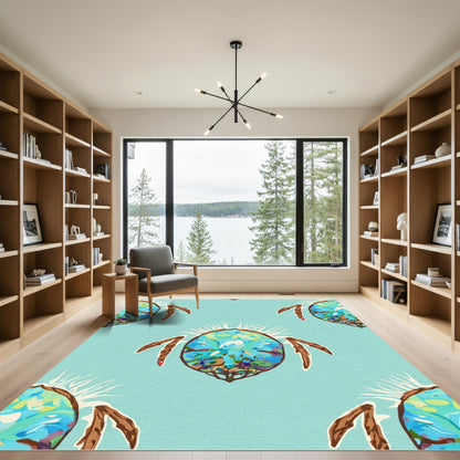 Teal Blue Aquatic Beetle Pattern Rug