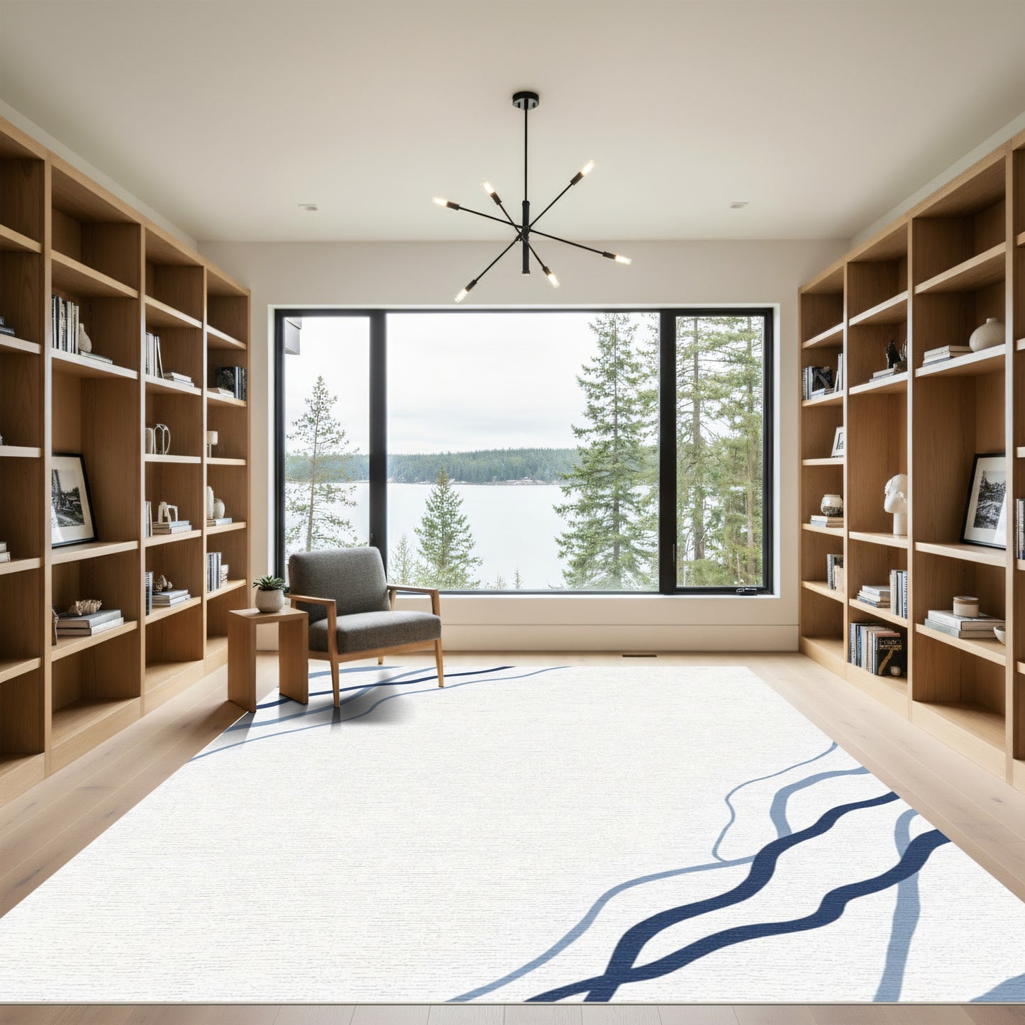 Abstract Navy Blue Organic Flow Rug