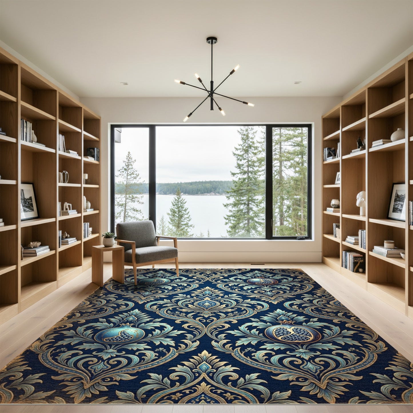 Navy Blue Pomegranate Regal Scroll Rug
