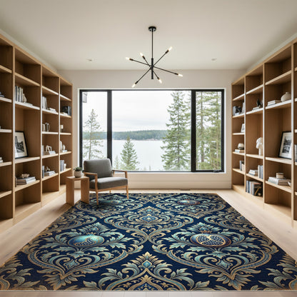 Navy Blue Pomegranate Regal Scroll Rug