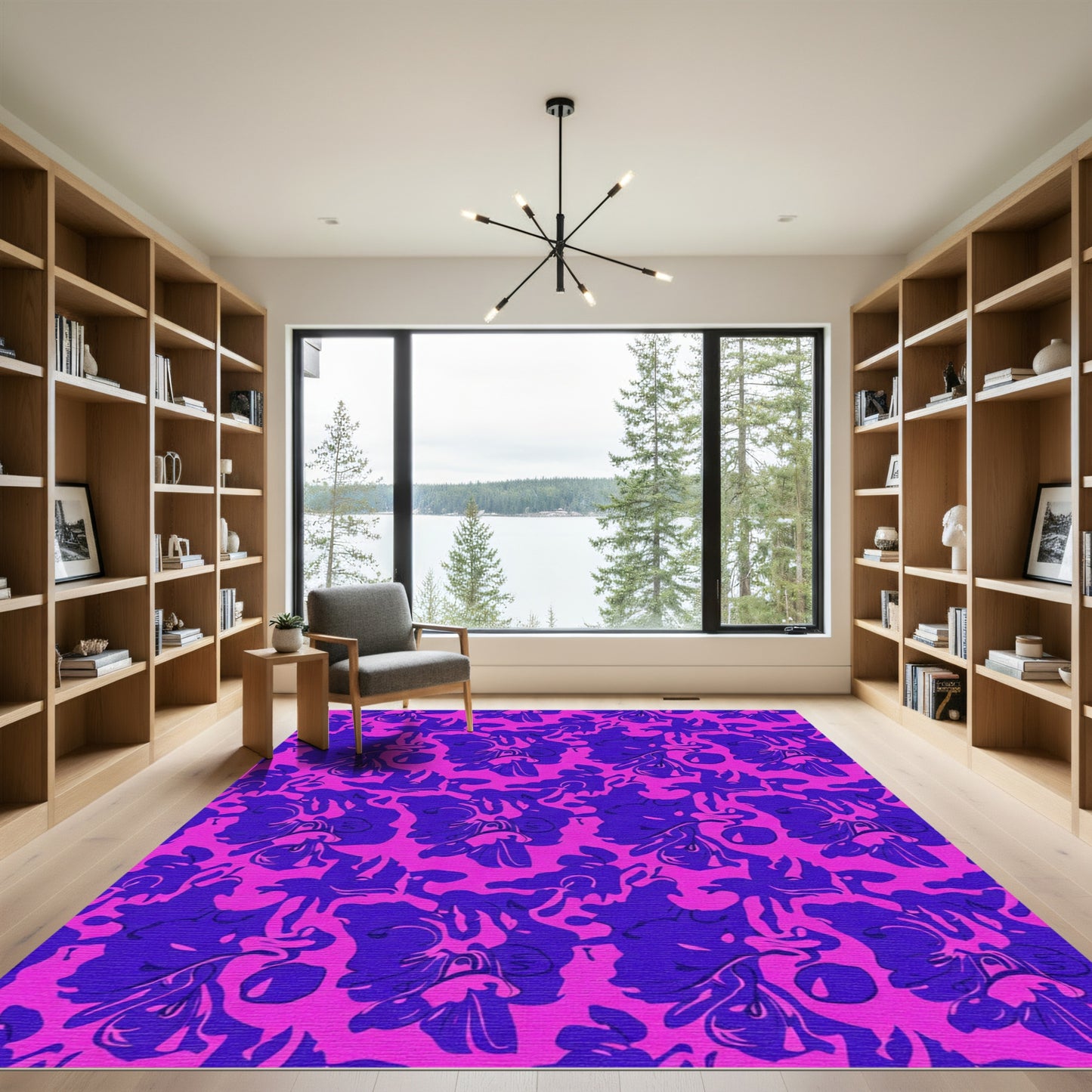 Vibrant Orchid Pink Blue Floral Swirl Rug
