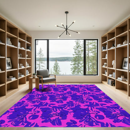 Vibrant Orchid Pink Blue Floral Swirl Rug