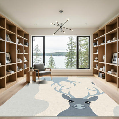 Whimsical Gray Deer Antler Silhouette Rug