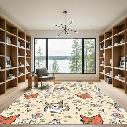 Whimsical Cat and Flower Collage Rug