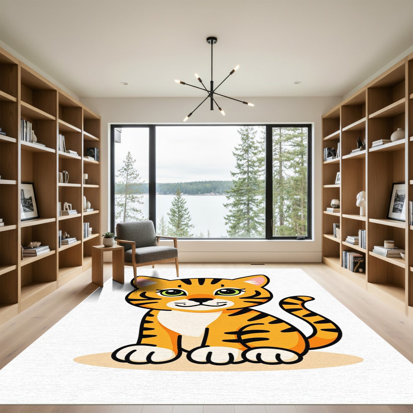 Cute Orange Tiger Silhouette Rug