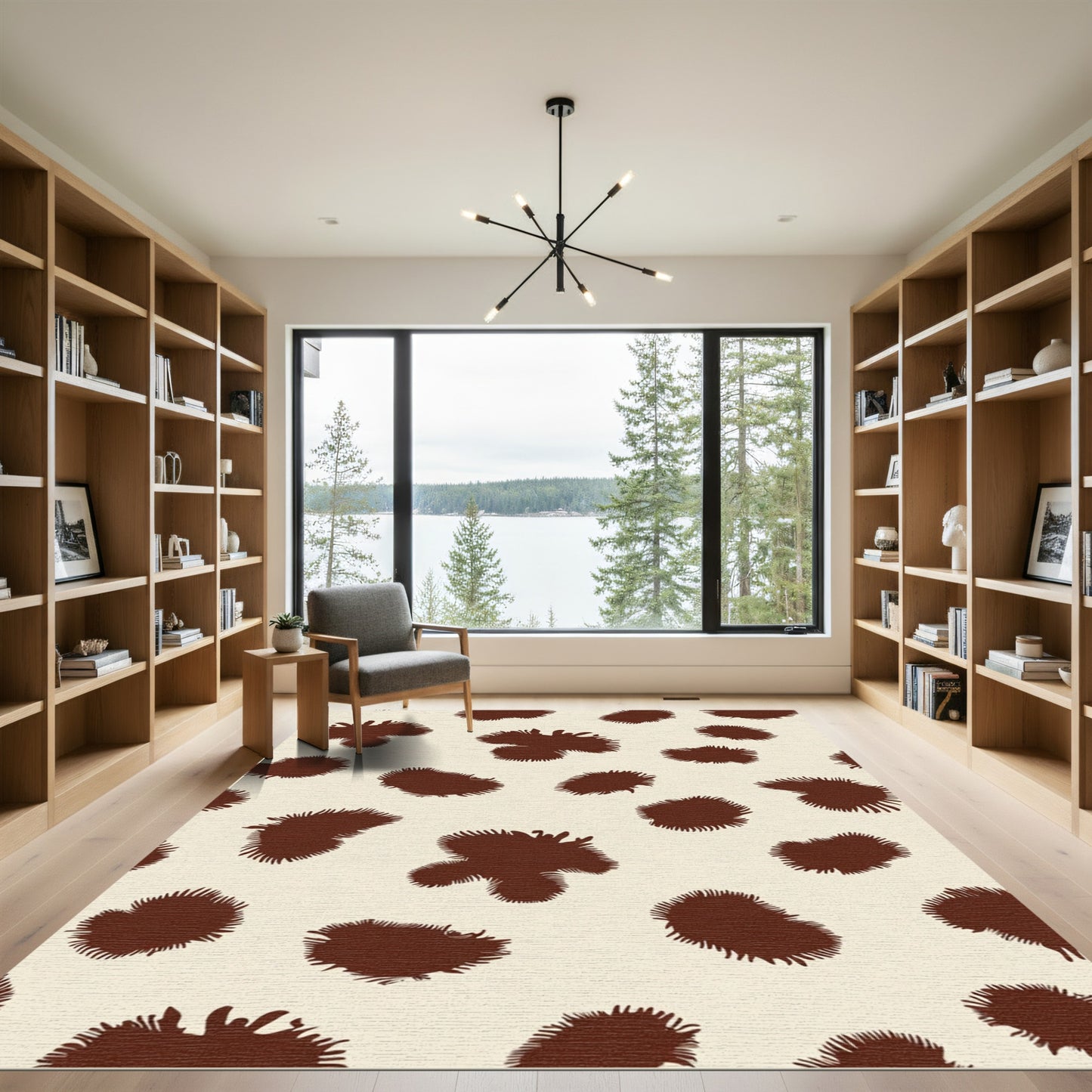 Brown Spots Off White Camouflage Rug