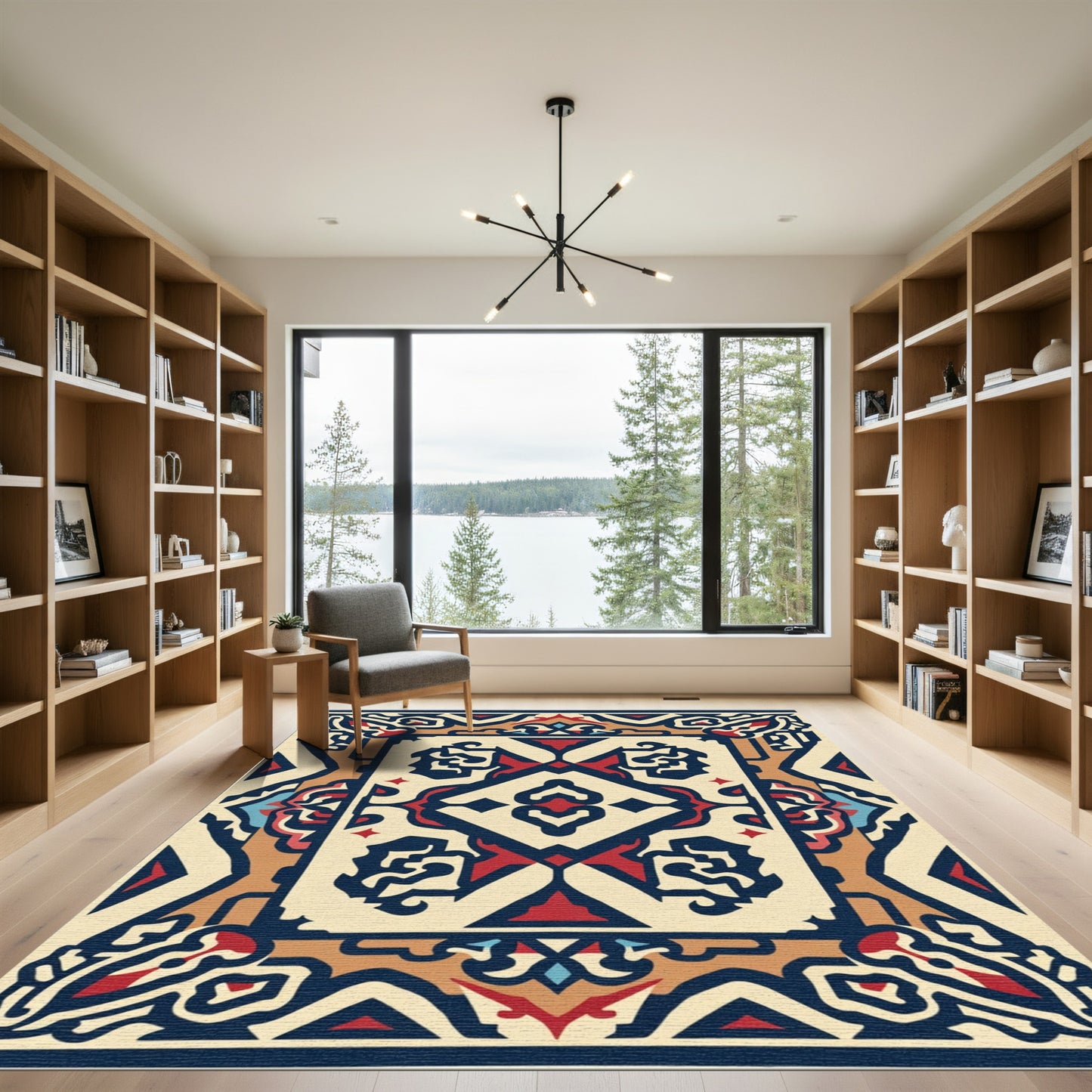 Crimson Navy Golden Medallion Border Rug