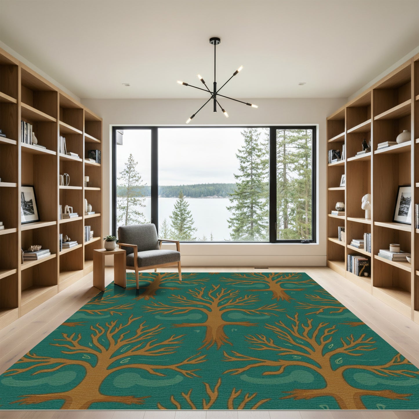 Autumn Tree Swirl Teal Rug