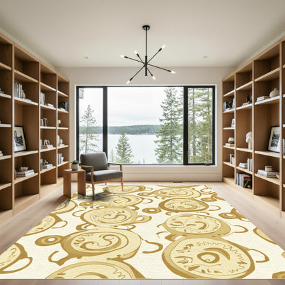 Golden Swirl Abstract Round Shapes Rug