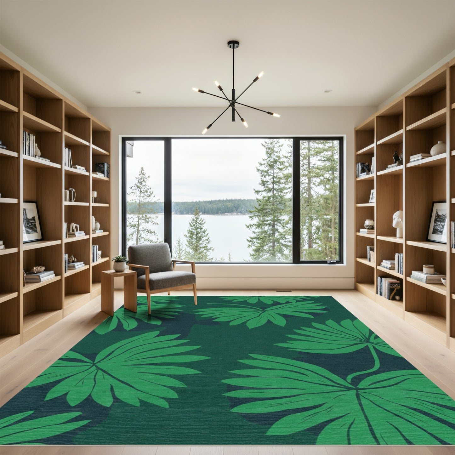 Deep Green Tropical Foliage Rug