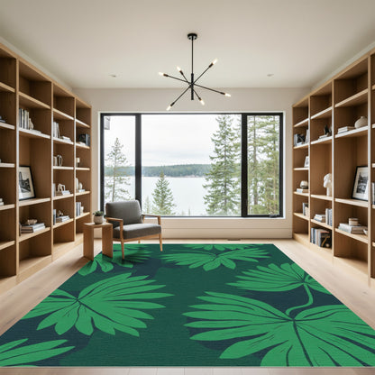 Deep Green Tropical Foliage Rug