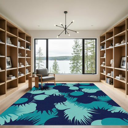 Deep Teal Abstract Floral Burst Rug