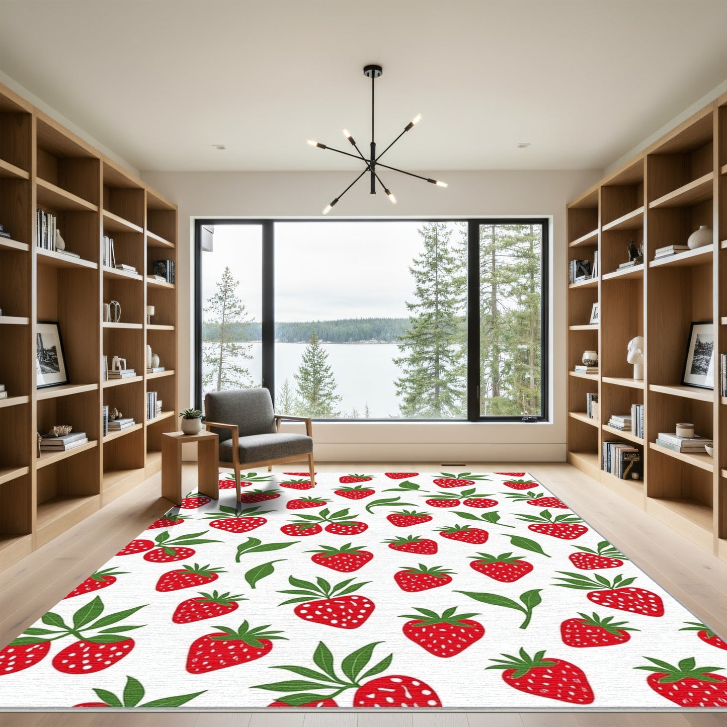 Red Strawberry Garden Pattern Rug