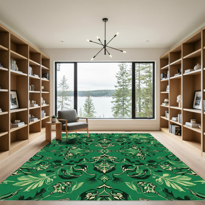 Emerald Green Ornate Floral Medallion Rug