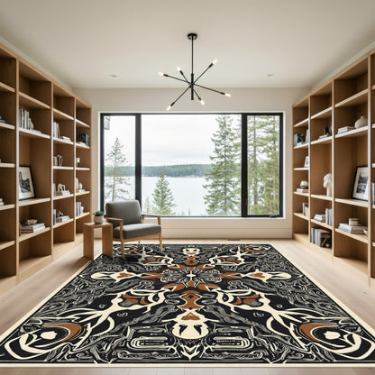 Black Brown Cream Intricate Medallion Rug